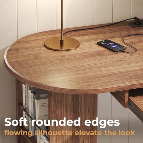 HSH L Shaped Office Corner Desk with Storage Cabinet Walnut 55 Inch