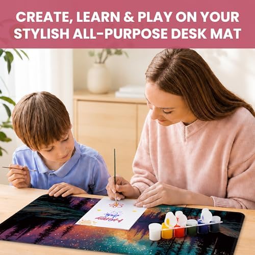 Aesthetic Desk Mat, Cute Aurora Lake Desk Pad Protector for Work & Decor, 35.4" x 15.7", Pretty Non-Slip Extended Mouse Pad for Office or Home