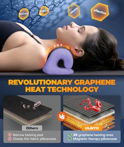 Graphene Magnetic Neck Stretcher for Deeper Pain Relief, Instant Heating Pad Cervical Traction Device Pillow, Neck Cloud for TMJ Tension Muscle Migraine, Christmas Gifts for Women, Mom, Men(Purple)