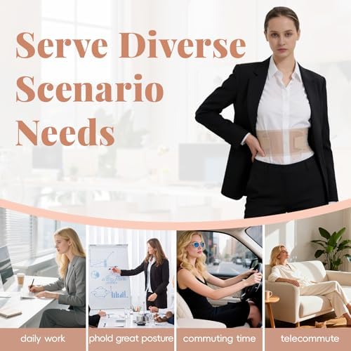 RANDY SUN Lower Women Back Brace for Office Comfort - Breathable Mesh Posture Corrector, Adjustable Straps for Custom Fit, Invisible Under Clothes, Beige, L-XL