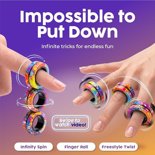 BUNMO Magnetic Fidget Rings 3pk – Cool Fidgets for Teens, Quiet Fidget Toys, Fidget Toys Adults, Maximum Strength 8 N50 Magnets, Learn Cool Tricks, Teen Gifts, Fidgets for Kids 8-12, Rainbow