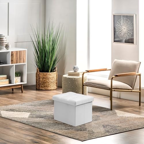AmasSmile Ottoman with Storage,17" Folding Velvet Foot Rest Chest,White