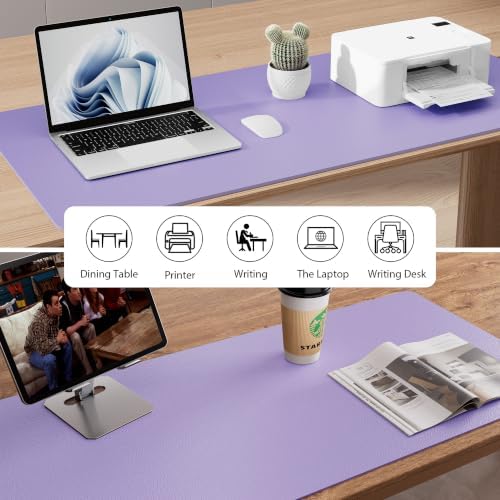 Aothia Faux Leather Desk Mat Mouse Pad, 47.2" x 23.6", Light Purple