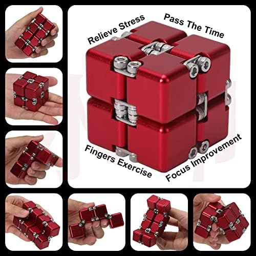 Lifidea Aluminum Alloy Metal Infinity Cube Fidget Cube (6 Colors) Handheld Fidget Toy Desk Toy with Cool Case Infinity Magic Cube Relieve Stress Anxiety ADHD OCD for Kids and Adults (Red)