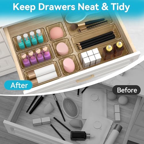 12 PCS Drawer Organizer Set, Makeup Organizers, Champagne
