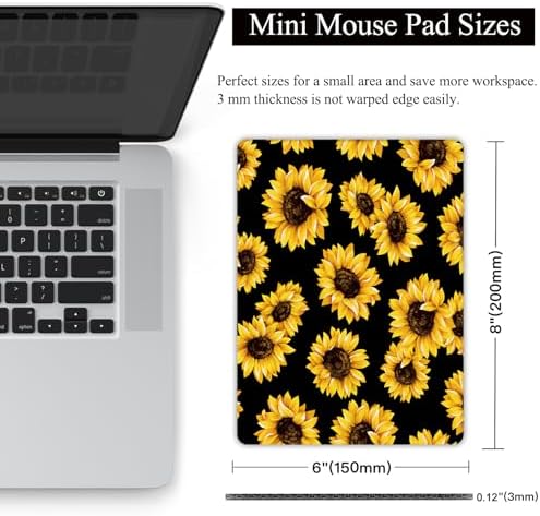 Small Mouse Pad, Mini Mouse Pad 6 X 8 Inch with Non-Slip Rubber Base for Keyboard Tray Laptops Wireless Mouse Home Office Travel, Washable & Portable (Sunflowers)