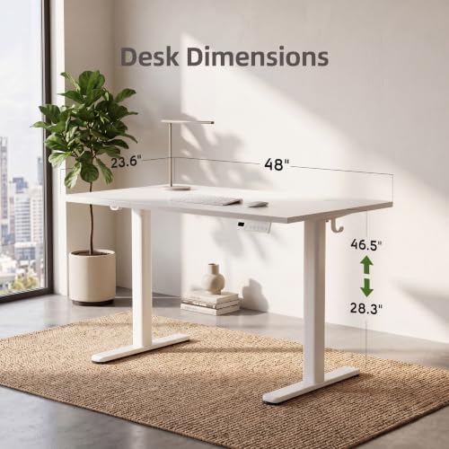 Claiks Electric Standing Desk 48x24 Inch Adjustable Desk, White
