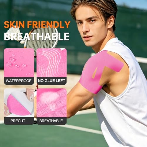 Precut Kinesiology Tape for Shoulder, 10 Pcs, Pink
