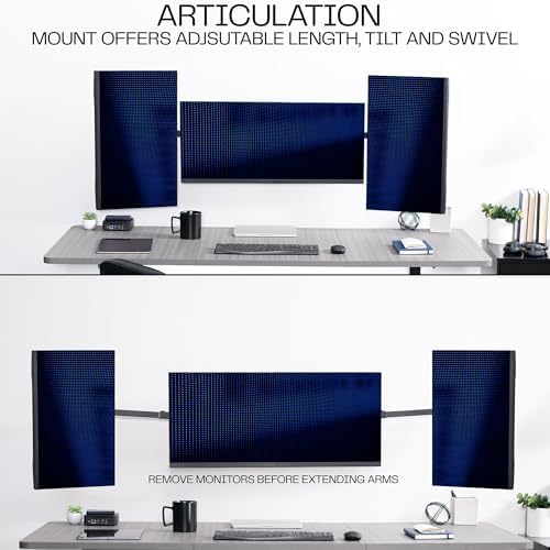 VIVO Premium Triple Monitor Wall Mount for 3 Screens up to 22 lbs, Fits up to 38 inch Ultrawides on Center Bracket, Adjustable Telescoping Arms, Flush Wall Setup, Black, MOUNT-TS03C