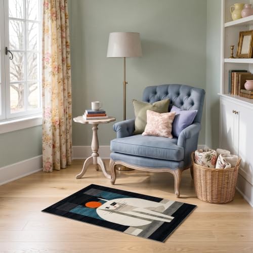 2'x3' Black White Cat Artistic Feline Design Ultra-Soft Accent Mat