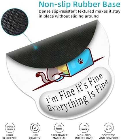 Working Cat Ergonomic Mouse Pad with Wrist Rest for Desk Work Office