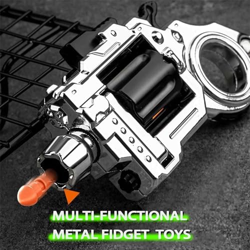 Metal Fidget Toys Adults Gun: Fidget Ring Cool Fidget Toy for Men Stress Relief Sensory Soother for Finger Concentration Office Study Travel (Bright Silver)
