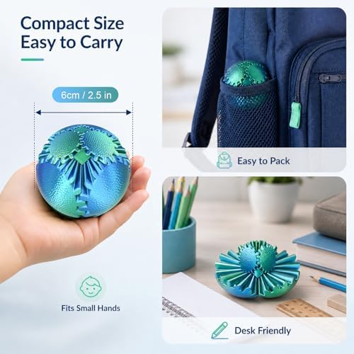 Gear Ball Fidget Toys Steampunk Gear Sphere Stress Relief for Kids Adults 3D Printed Unique Funny Birthday Gift for Christmas White Elephant Stocking Stuffer Easter (Christmas Green, Dia. 2.5" )