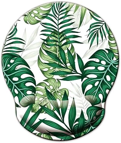 Mouse Pad with Wrist Support, Ergonomic Mouse Pad with Memory Foam Wrist Rest Cushion, Non-Slip Rubber Base Gaming Mice Pad for Home Office Computer Laptop, Green Frond