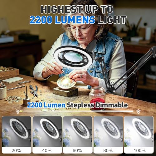 KIRKAS Magnifying Glass with Light, 2,200 Lumens Magnifying Lamp 12X
