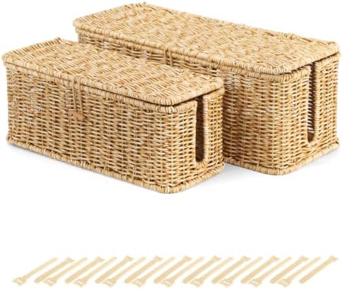 Cable Management Box, Cord Organizer with Lid & Cable Ties - Natural Set