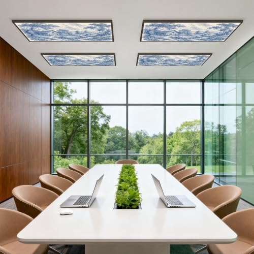 4 Pcs Fluorescent Light Covers for Ceiling Lights Woodland vintage Blue white Magnetic Light Filters Decorative for Classroom Office Hospital Home 4x2 Ft