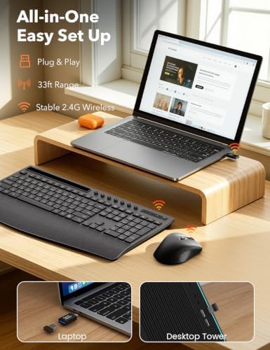 Wireless Keyboard and Mouse Combo, Full Size with Wrist Rest, Trueque KM71