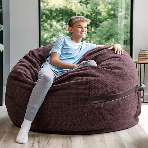 Big Joe Fuf 5Ft Oversized Foam Bean Bag Chair with Removable Cover for Kids, Teens, Adults, Merlot Cloudweave, 5 Foot Large Reading and Gaming Seat