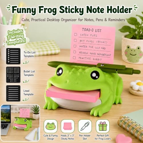 Frog Sticky Note Holder, Toad Sticky Note Holder, Note Toad – 3D Printed Desk Organizer with 3 Writing Guides