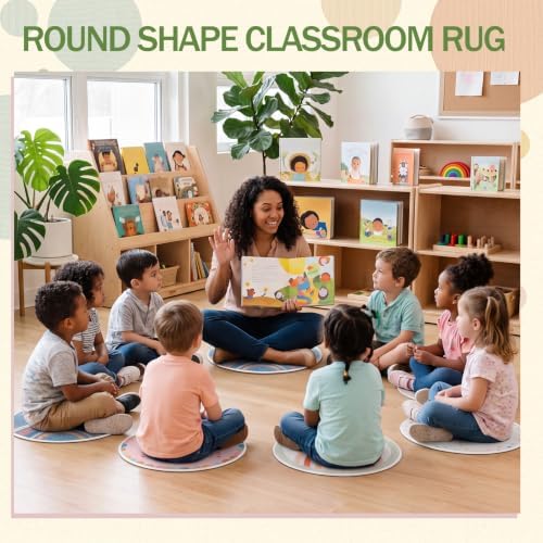 Coume 12 Pcs Round Carpet Seats for Classroom 15.5 Inch Circle Shaped Classroom Rug Floor Mat Floor Cushions Group Activity Spots Marker for Teaching and Playroom