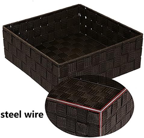 Posprica Woven Storage Baskets for Organizing, Small Baskets Cube Bin Container Tote Organizer Divider for Drawer, Closet, Shelf, Dresser, Set of 4(Brown)