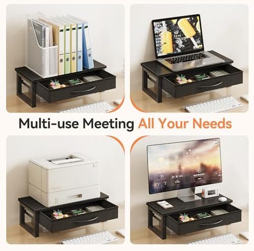 Computer Monitor Stand Riser, Desk Organizers and Accessories with Drawer, 2-Tier Laptop Stand for Desk, Office Organizer Storage, Wood