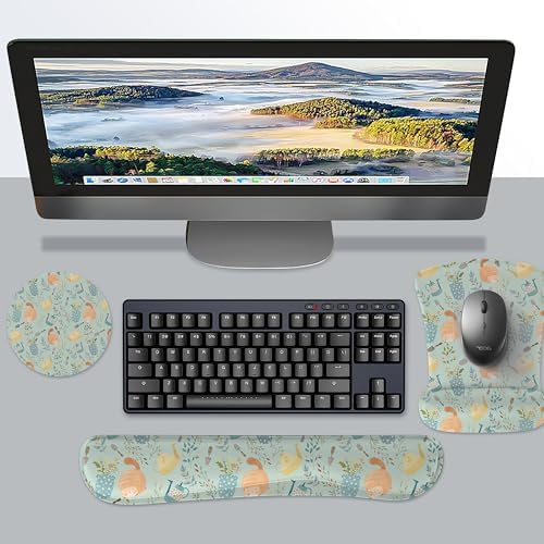 Ergonomic Memory Foam Keyboard Mouse Pad Set with Wrist Rest Support,Non-Slip Hand Wrist Cushion for Laptop/Notebook/Desktop/Computer/Gaming/Office,Easy Typing& Pain Relief (Ginger Cats)