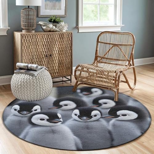 Fashion Round Area Rug Large Non Slip Carpet Unisex Home Decor Mat Cute Penguins Fun Art