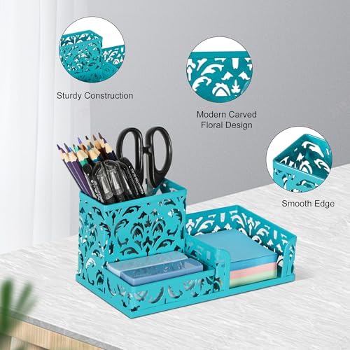 EasyPAG Desk Organizer with 3 Compartment for Pencil Sticky Note Holder and Office Accessories,Dark Teal