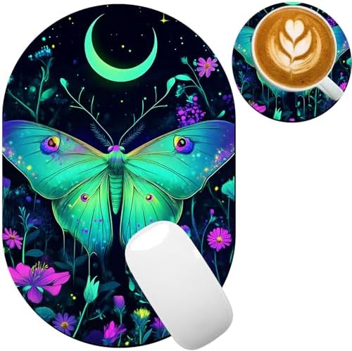 Small Mouse pad, Portable, Waterproof Non-Slip Rubber Bottom, Suitable for Wireless Mouse, Laptop Keyboard Tray for Both Men and Women, Office Travel 7.1x10.6in，Butterfly and Flower Moon