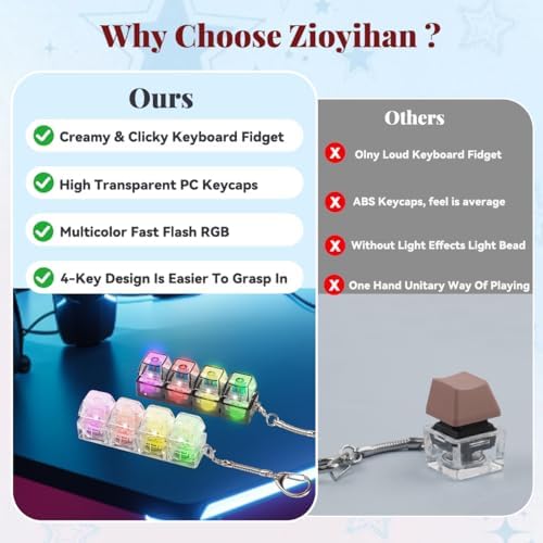 2 Pcs LED Keyboard Fidget Toy, Clicky & Creamy Fidget Clicker Keychain