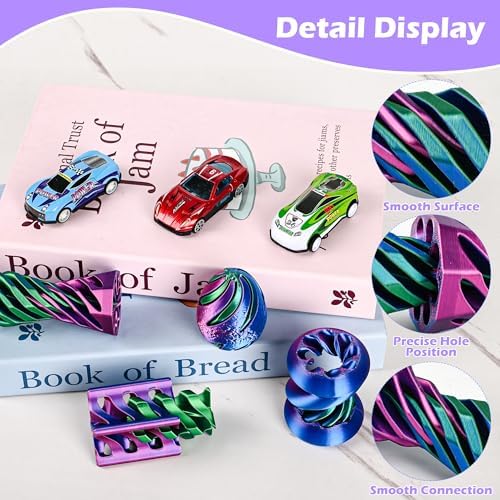 4 Pack Spinning Fidget Toys Purple Blue 3D Printed Desk Decor Set