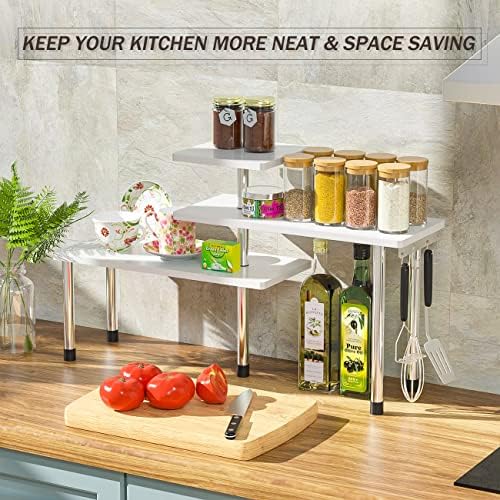 ZHWS Bathroom Counter Organizer Corner Shelf – Bathroom Organization Bamboo 3 Tier Spice Rack Makeup Organizer Bookshelf Space Saving Rack Kitchen Office Living Room (White)