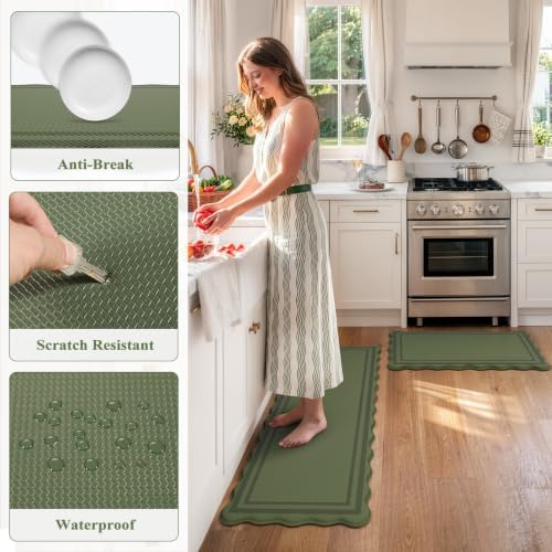 KIMODE Kitchen Mats for Floor Cushioned Anti Fatigue,Green Boho Home Decor