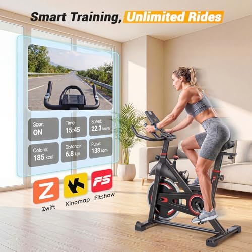 NEWBULIG Exercise Bike with APP, Stationary Bikes for Home, Workout Bike for Adults & Seniors, Cycle Machine, Adjustable Height and Resistance, Low Noise, 265lbs Weight Capacity, Easy Assembly