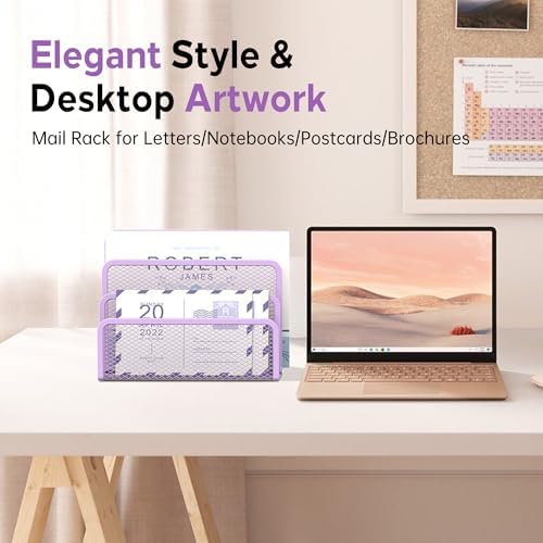 Mail Organizer Countertop for Desk, Mail File Holder with 3-Slot, Purple