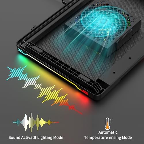 DEPGI Laptop Cooling Pad, Laptop Cooler Stand with 5.5" Movable Fan Easy to Clean, 10 RGB Light Modes, Auto Temp Sensor & 3-Speed Manual Control, Ultra Quiet ≤40dB for 14–17.3 Inch Laptops