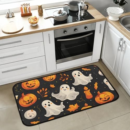Kitchen Mats, Halloween Boo Pumpkin Kitchen Rugs, Cushioned Anti Fatigue Kitchen Mats, Non-Slip Standing Desk Mat, Absorbent Kitchen Rug for Floor, Kitchen, Office, Sink, 20"×39"
