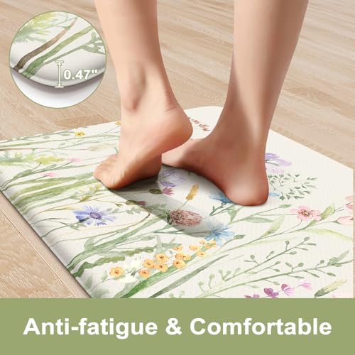 KIMODE Anti Fatigue Kitchen Mats for Floor, Farmhouse Floral Kitchen Rugs