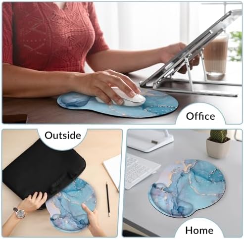 KONVINIT Ergonomic Mouse Pad with Wrist Rest, Small Mousepad with Non-Slip Rubber Base and Smooth Surface, Blue Mouse Pads for Desk, Office Desk Accessories