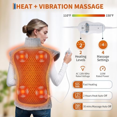 Massaging Heating Pad for Neck and Shoulders and Back, Gifts for Mom Dad