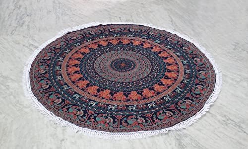 Round Beach Tapestry Turquoise Mandala Throw/Boho Hippie Beach Blanket Roundie/Indian Cotton Bohemian Large Round Table Cloth-Home Decor/Yoga Mat Meditation Picnic Rug (42", Brown)