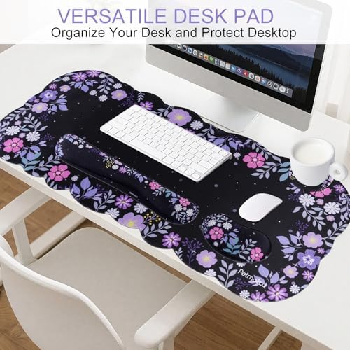 Petmolico Desk Pad Set with Wrist Rest for Keyboard & Mouse, Purple Floral