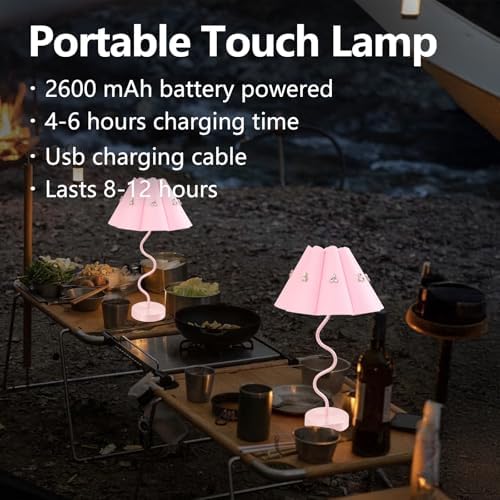Cordless Rechargeable LED Table Lamp, Portable Desk lamp Battery, 3 Color Stepless Dimming with Memory Function, Suitable for Outdoor, Dinner, Patio & Restaurant. (Pink with Diamonds)