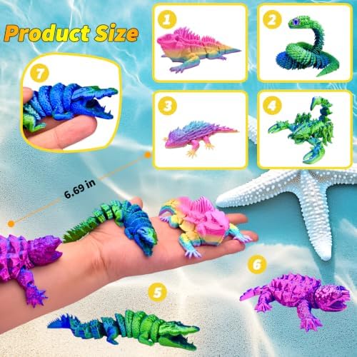 6pcs 3D Printed Toy Snake Flexible，Articulated Fidget Toys,Large，3D Printed Animals,Desk Executive Toy，Easter Eggs Basket Stuffers,Toys for Boys Kids Teen Girl 5-7 4-6 8-12
