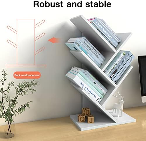 Small Bookshelf for Desk Decor, 5-Tier White Wood desktop bookshelf