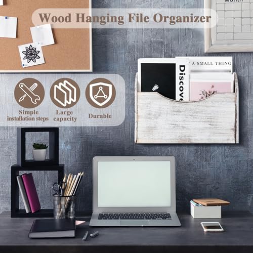 Suzile Wood Wall Mounted File Holder Magazine Rack for Office Mail, White