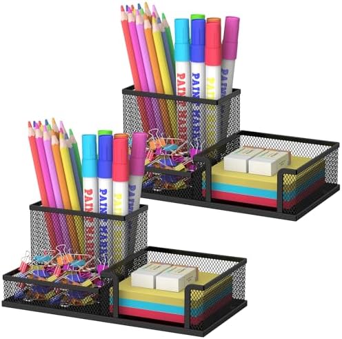 SUPEASY Pen Holder Desk Organizer, 2Pack Office Supplies Pencil Holder with 3 Compartments, Desk Accessories and Workspace Organizers for Home School Classroom, Black
