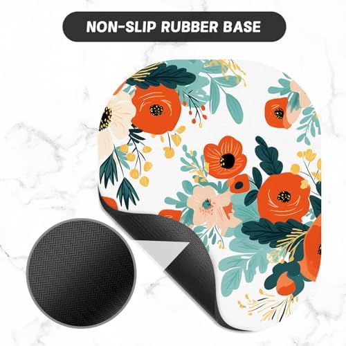 Small Mouse Pad, 6 x 7 Inch, Oval Mini Mouse Pad with Non-Slip Rubber Base for Laptop Wireless Mouse Keyboard Tray Mousepad, Brightly Colored Flowers